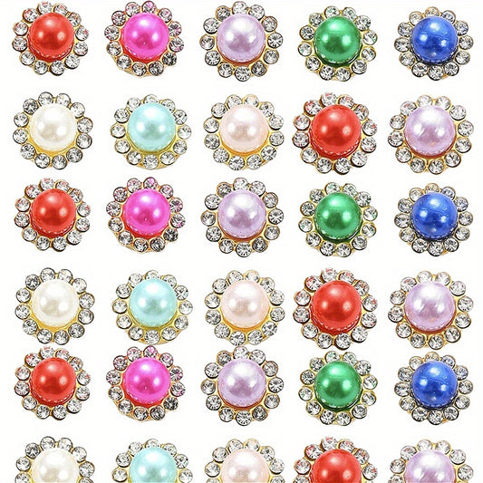 200pcs 11mm Imitation Pearl Rhinestone Flower Flatback Beads