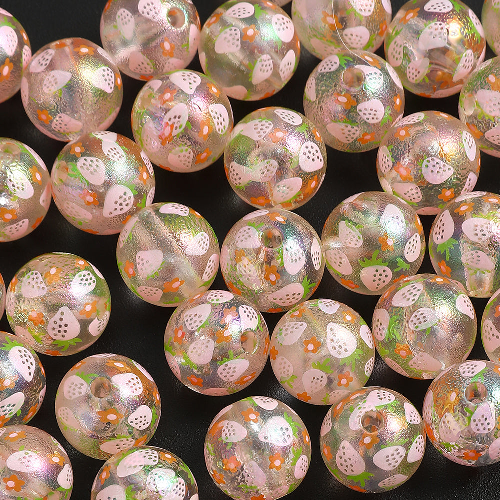 16mm Matte Resin Strawberry Print Beads