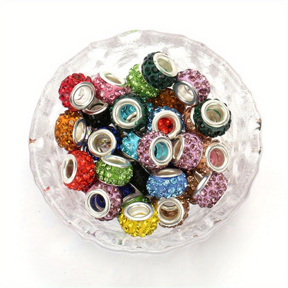 10pcs Colorful Big Hole Rhinestone Spacer Beads