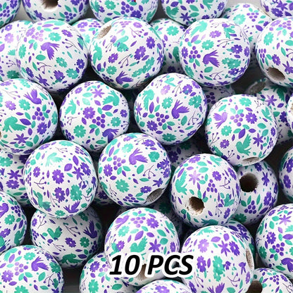 Transparent Flower Print Resin Big Hole Spacer Beads