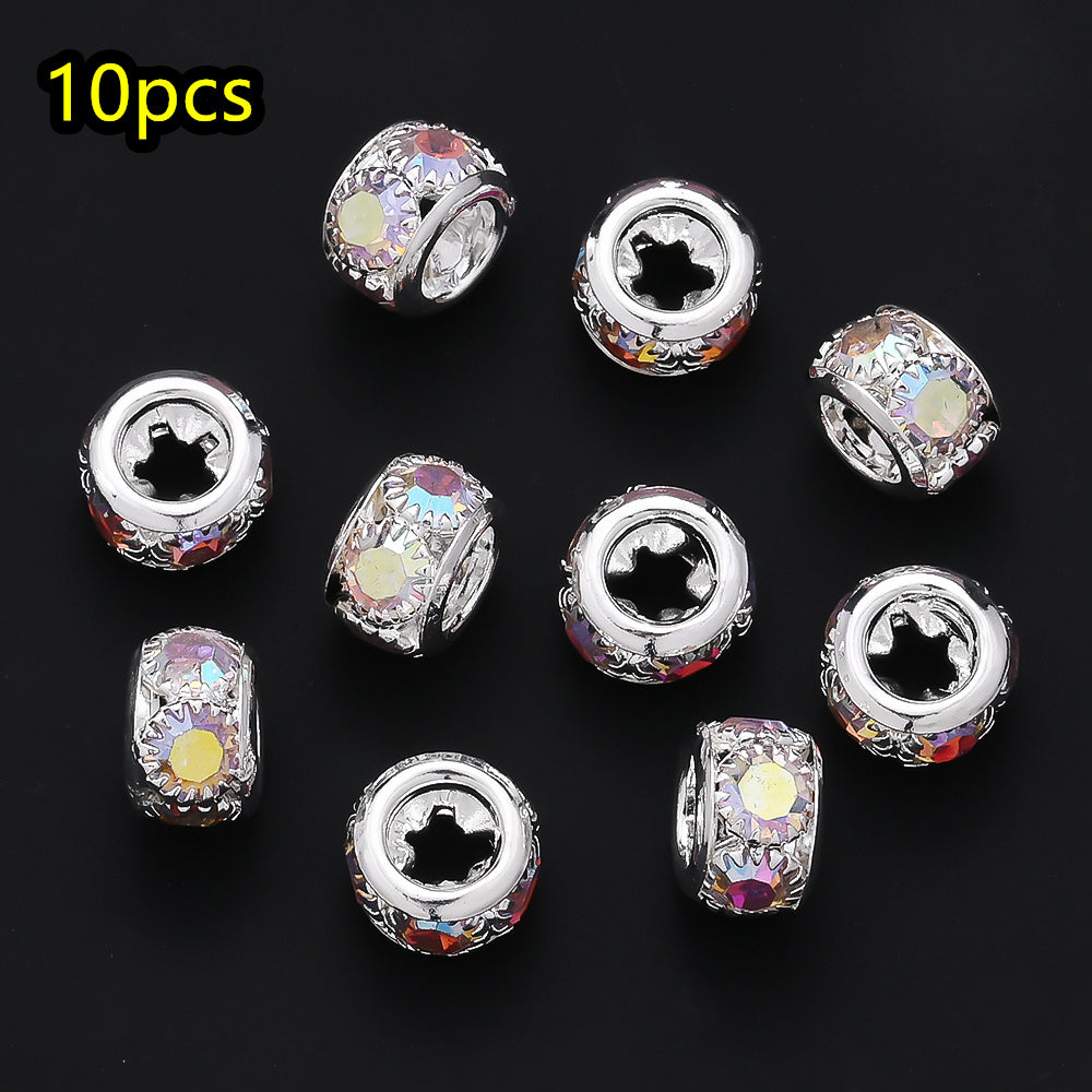 10pcs AB-Coated Large Hole Rhinestone Metal Spacer Beads