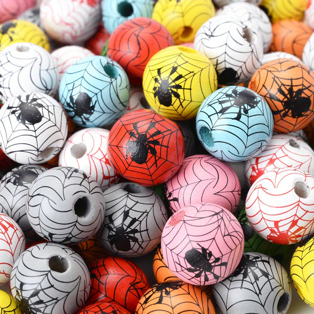 Halloween Spider Pattern Wooden Beads