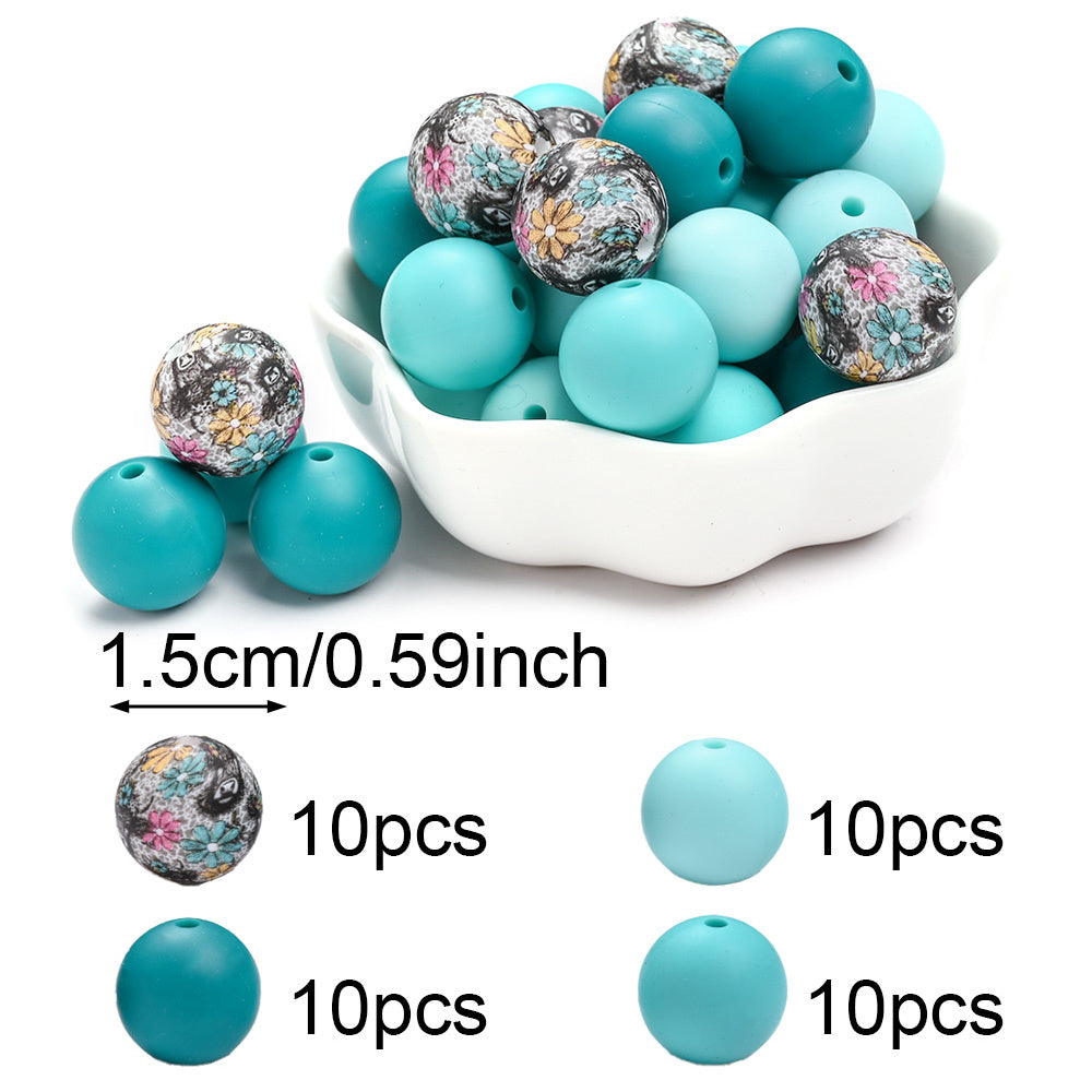 Rainbow Floral Silicone Beads Set