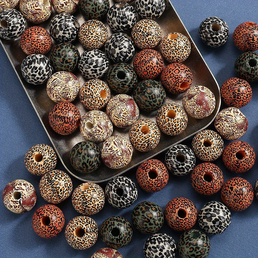 16mm Leopard Print Wooden Beads