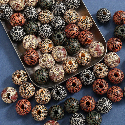 16mm Leopard Print Wooden Beads