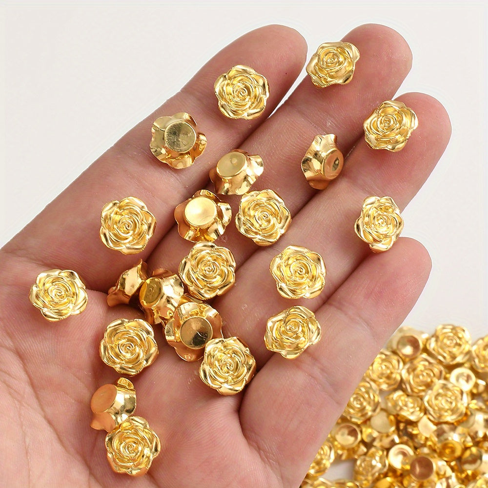 30pcs 12mm Golden Resin Floral Flatback Beads
