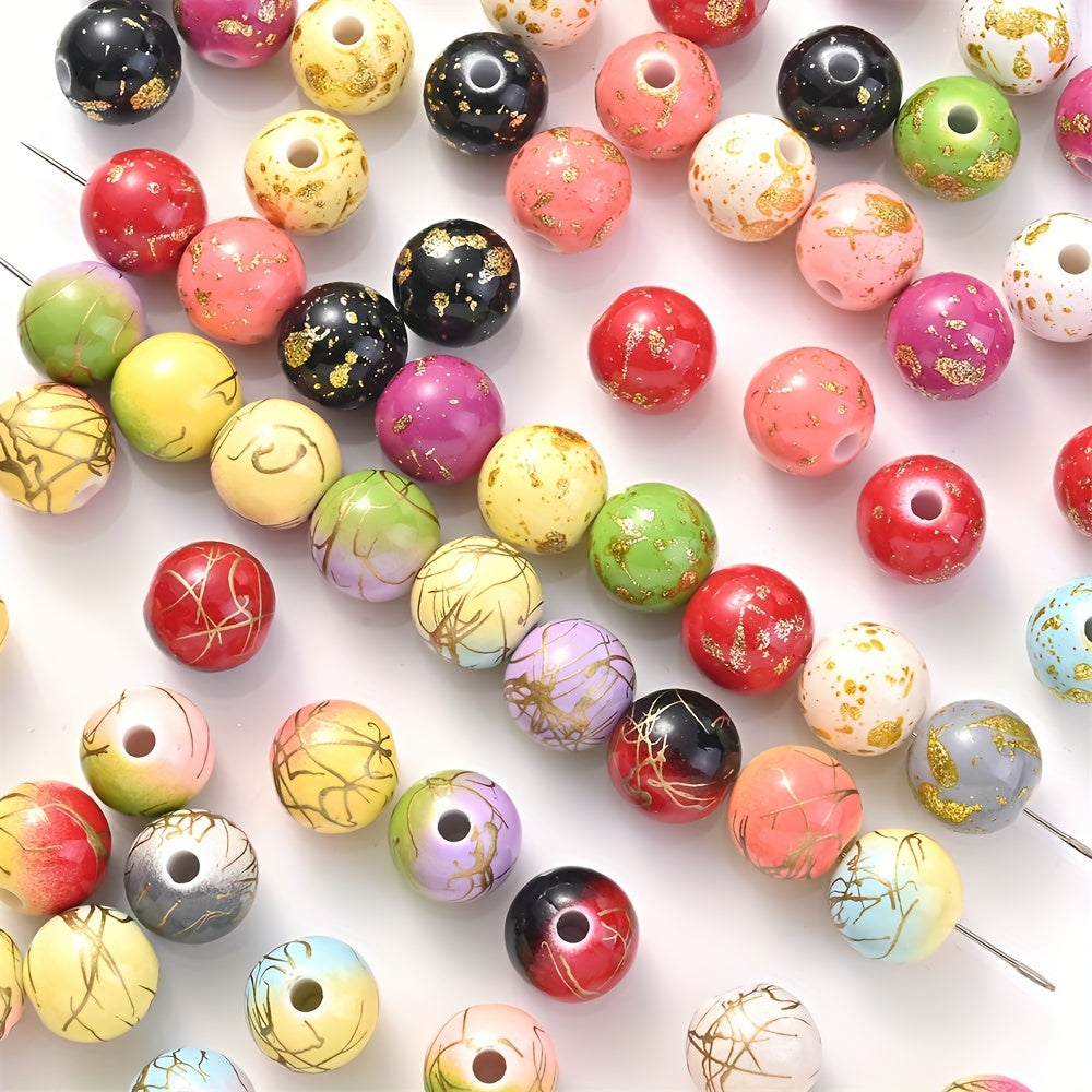 Multicolor Golden Powder and Line Gradient Acrylic Round Spacer Beads