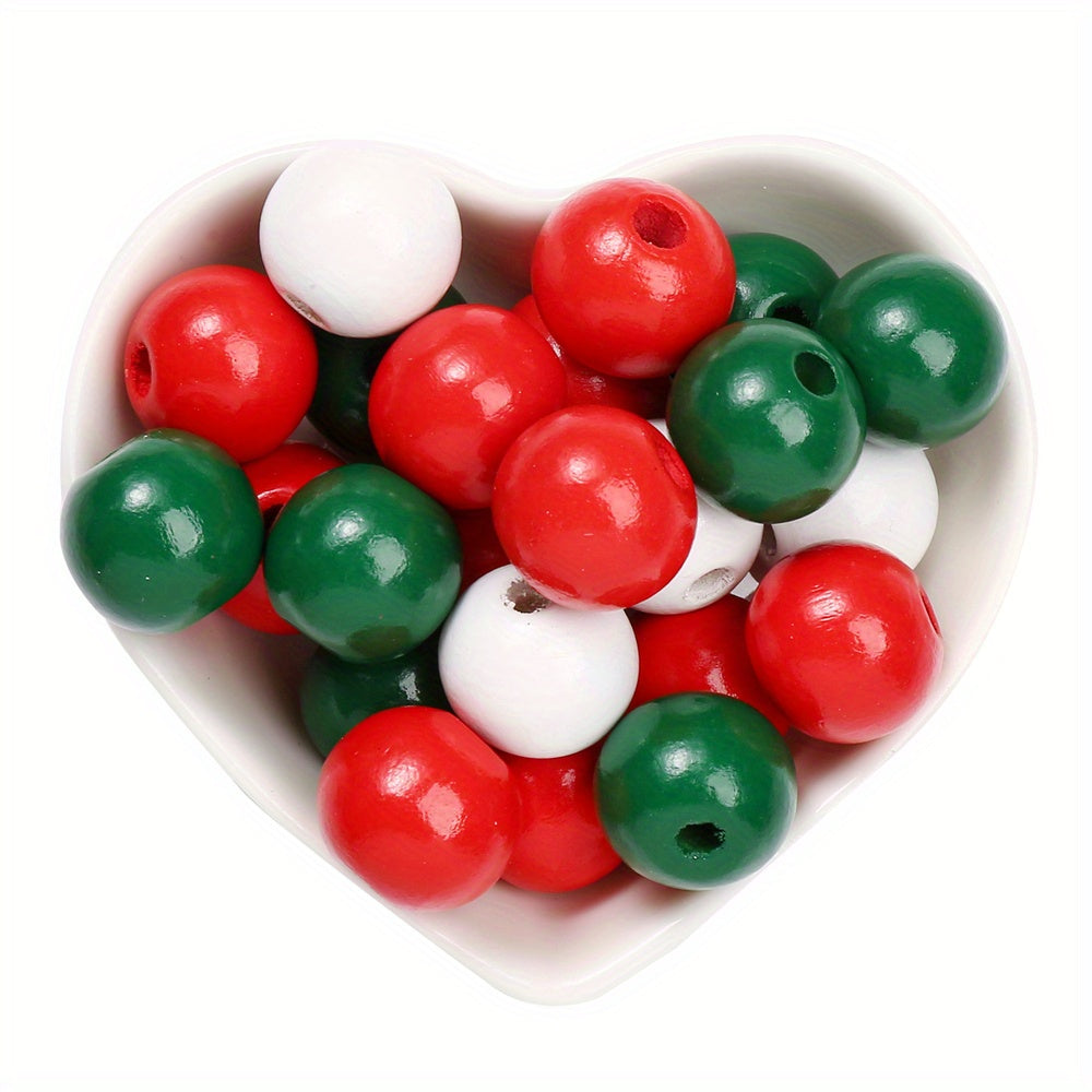 20pcs 16mm Christmas Round Wooden Beads