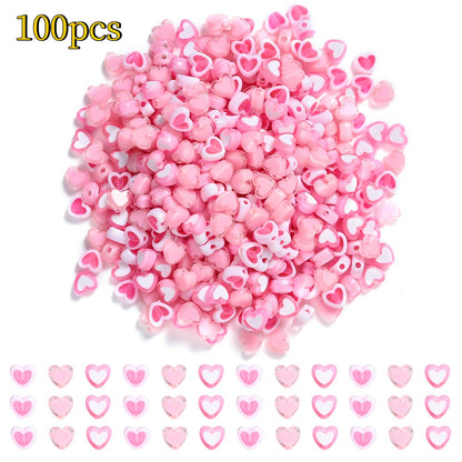 100pcs/set 7x8mm Pink Peach Gradient Heart Acrylic Beads