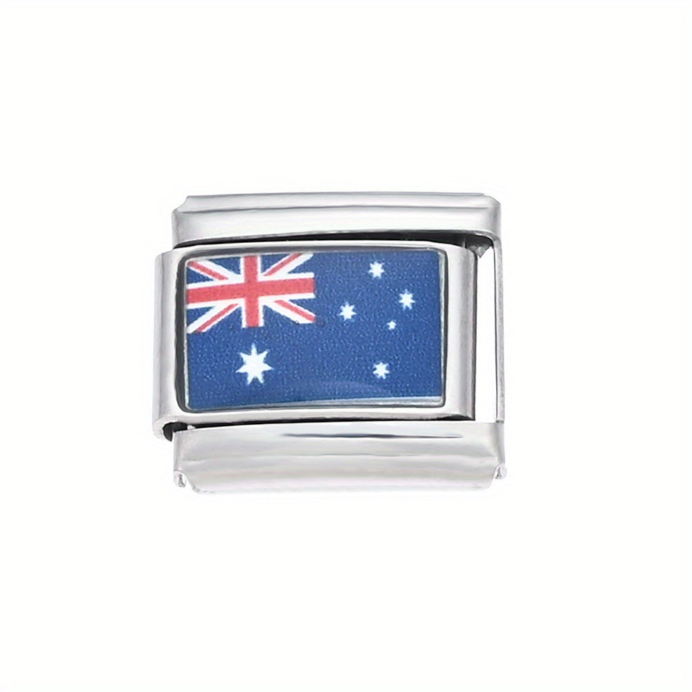 1pc 9x10mm Stainless Steel World Flag Module Charm Bead