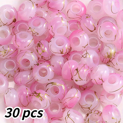30pcs 9x14mm Golden Line Gradient Acrylic Round Beads