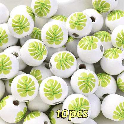 16mm Fruit-Themed Printed Wooden Beads, 10pcs