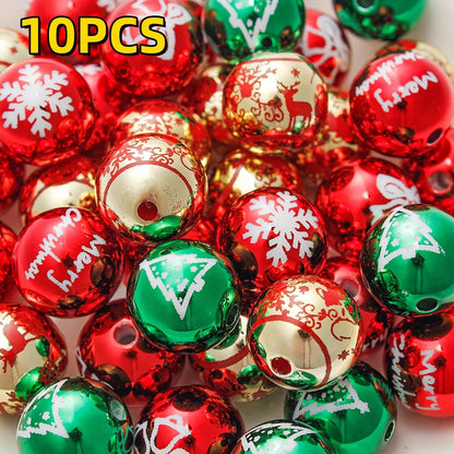 16mm Christmas Snowflake Print Acrylic Beads