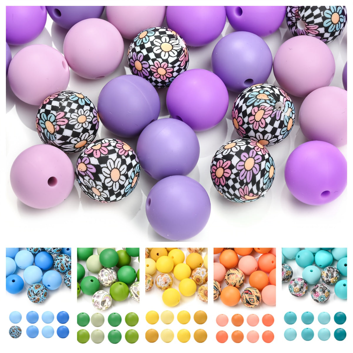40pcs Colorful Silicone Round Beads Set