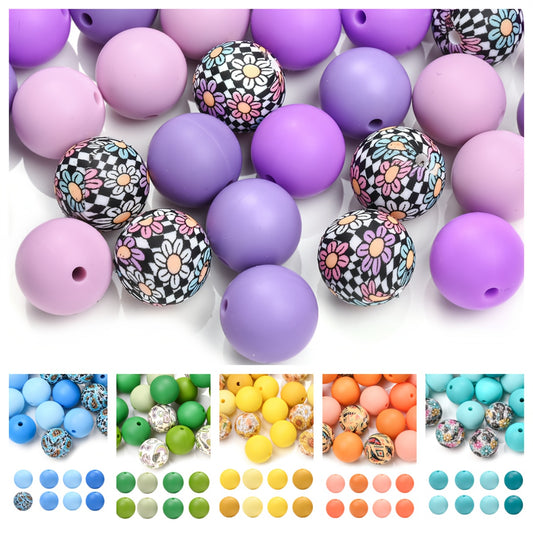 40pcs Colorful Silicone Round Beads Set
