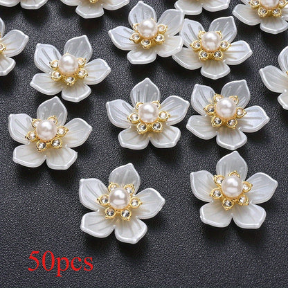 20/50pcs White Imitation Pearl Flower Flatback Beads