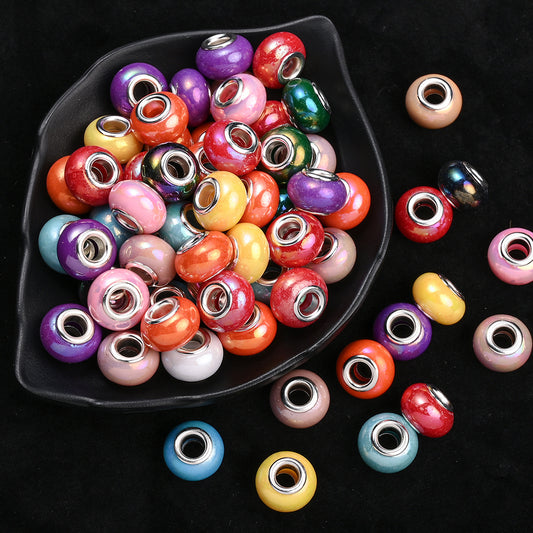50pcs Large Hole Flat Round Acrylic Beads