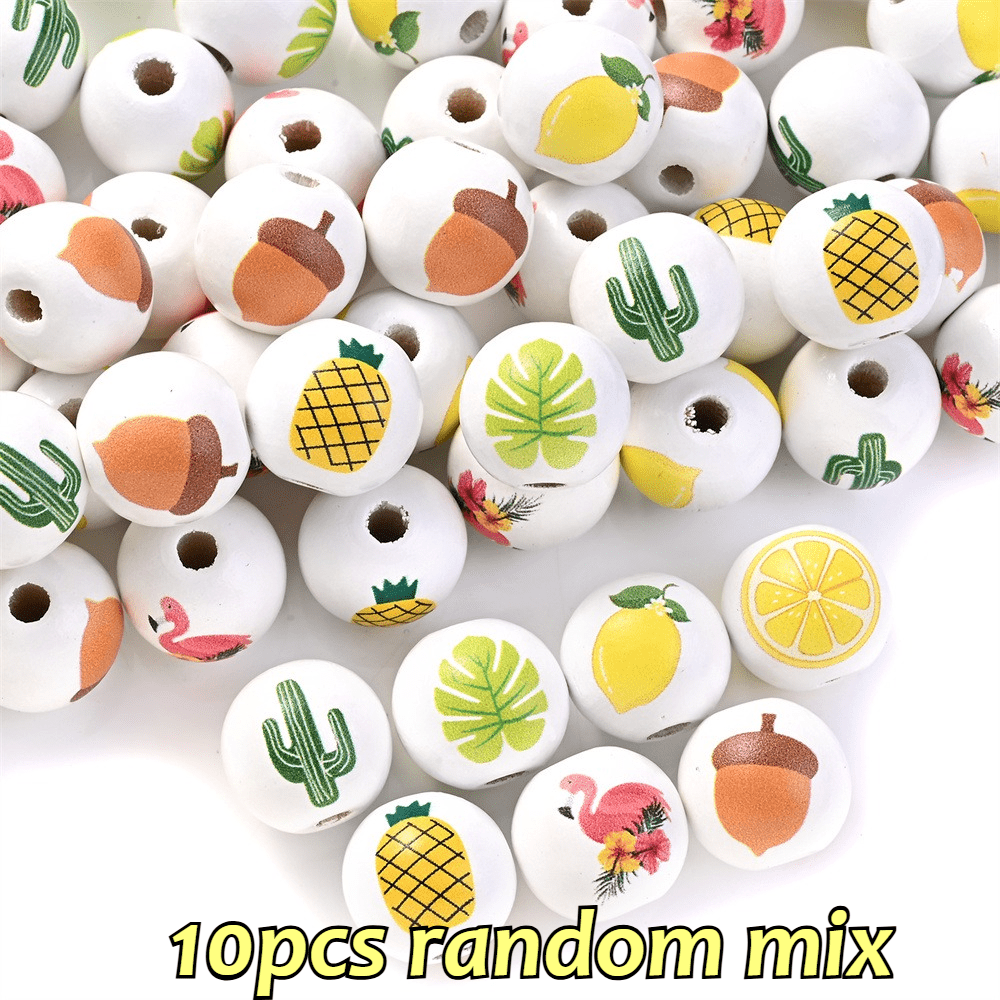 16mm Fruit-Themed Printed Wooden Beads, 10pcs