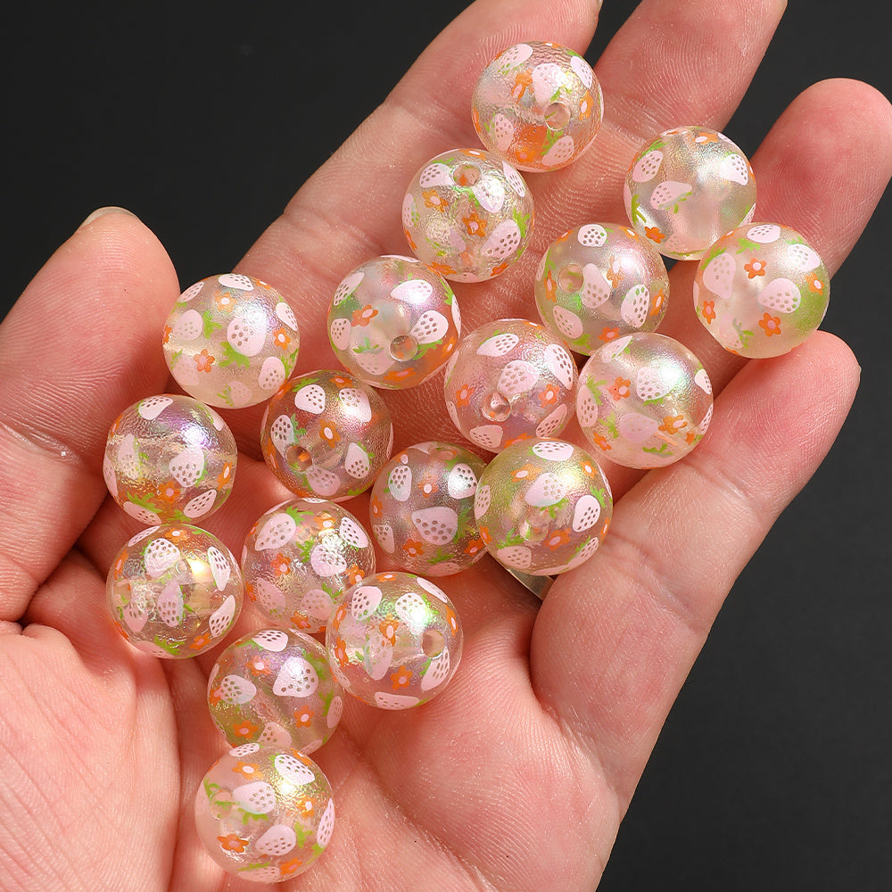 16mm Matte Resin Strawberry Print Beads