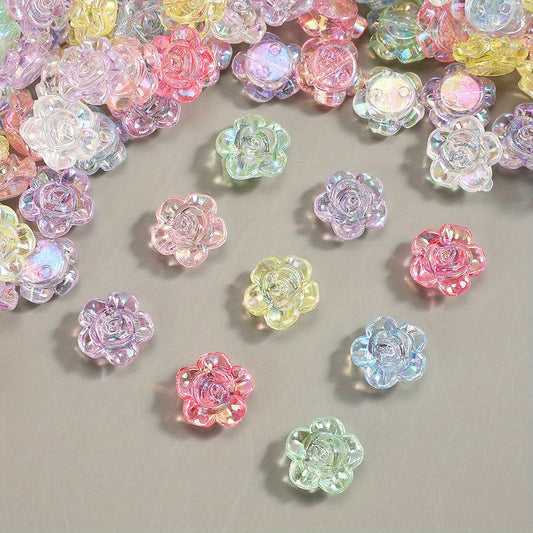 100pcs 27x15mm Transparent AB Rose Flower Flatback Beads