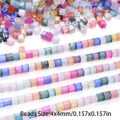 200Pcs Square Glass Beads For Jewelry Making 4MM Seed Beads & Beads Assortments DIY Handmade Bracelet Necklace Crafts Accessories