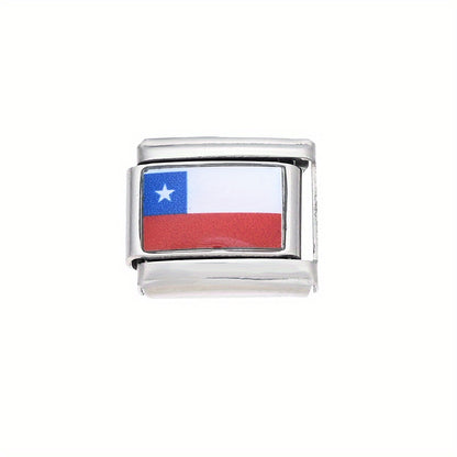 1pc 9x10mm Stainless Steel World Flag Module Charm Bead