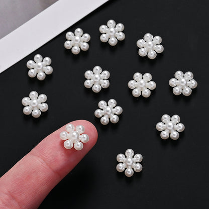 100pcs 10mm Off White Flower Flatback Beads