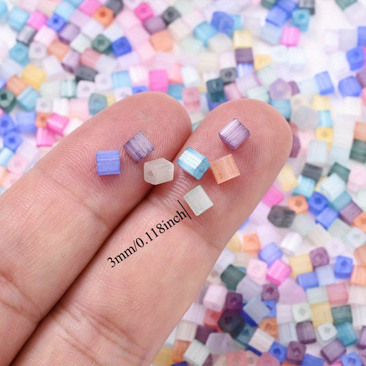 200pcs 3mm Random Color Mini Cube Glass Beads