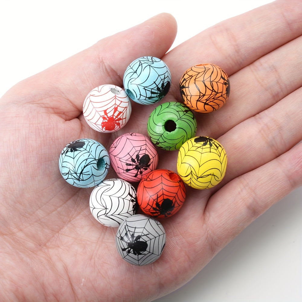 Halloween Spider Pattern Wooden Beads