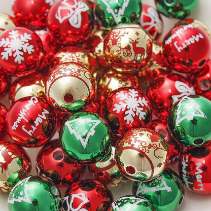 Golden Laser-Engraved Christmas Round Focal Beads, 10pcs