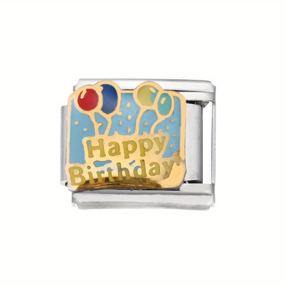 1pc 9x10mm Stainless Steel Birthday Theme Module Charm Bead