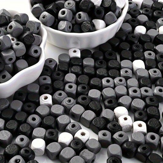 200pcs Black & White Square Wooden Beads
