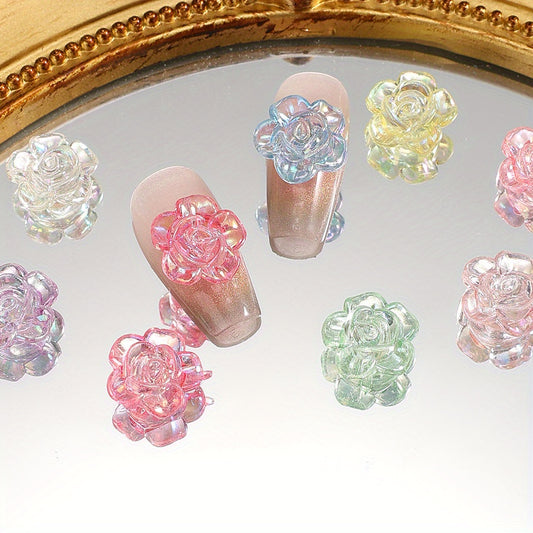 100pcs 27x15mm Transparent AB Rose Flower Flatback Beads