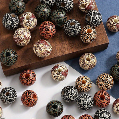 16mm Leopard Print Wooden Beads