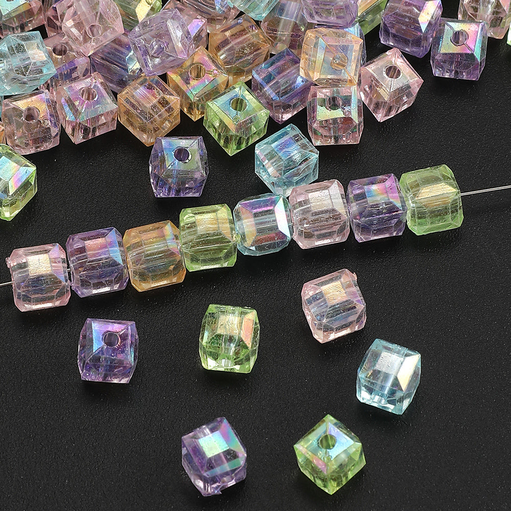50pcs 8mm Sparkle Prismatic Cube Acrylic Beads