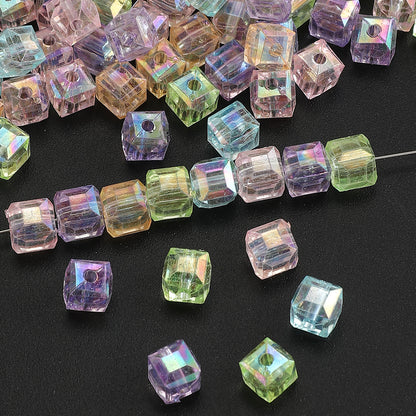 50pcs 8mm Sparkle Prismatic Cube Acrylic Beads