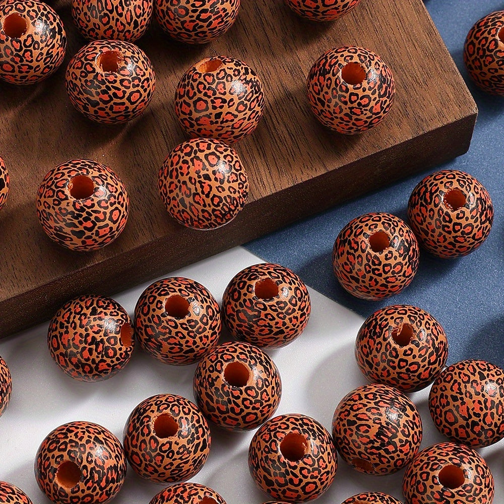 16mm Leopard Print Wooden Beads