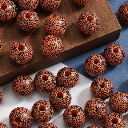 16mm Leopard Print Wooden Beads