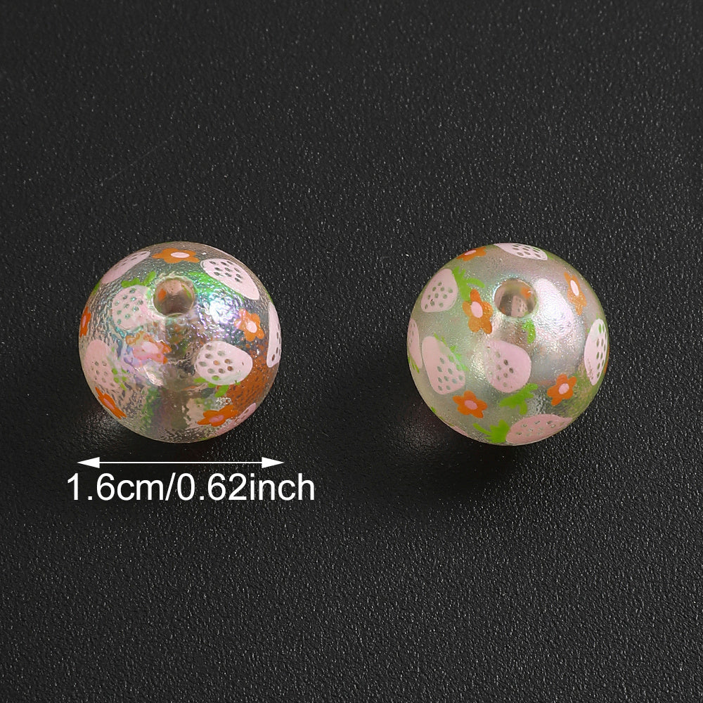 16mm Matte Resin Strawberry Print Beads