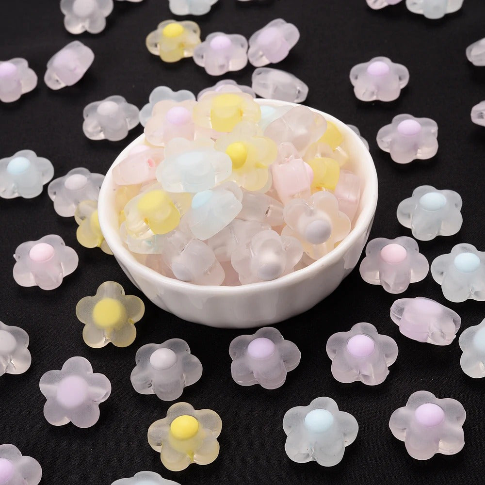 10/30/50/100pcs 17mm Matte Transparent Flower Acrylic Beads