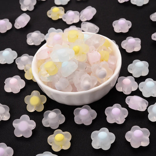 10/30/50/100pcs 17mm Matte Transparent Flower Acrylic Beads