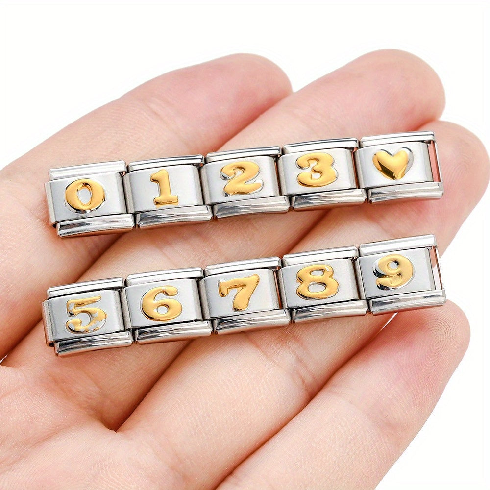 1pc 9x10mm Golden Stainless Steel Number Bead