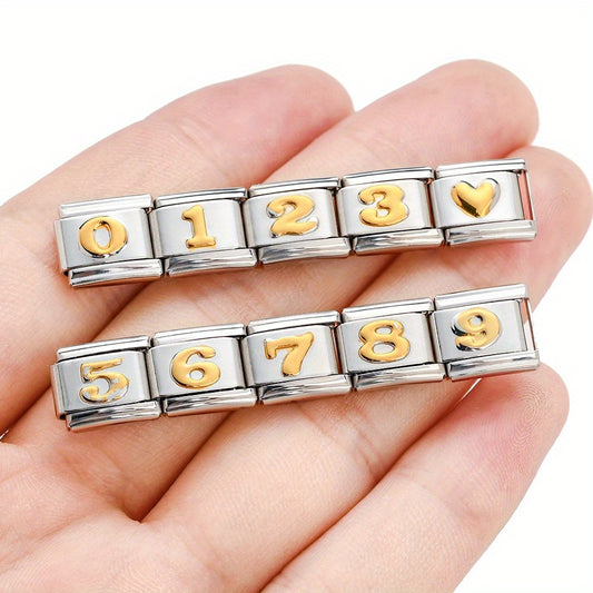1pc 9x10mm Golden Stainless Steel Number Bead