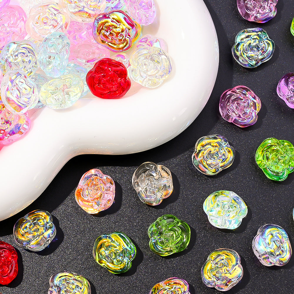 14x13mm Iridescent Rose Glass Beads