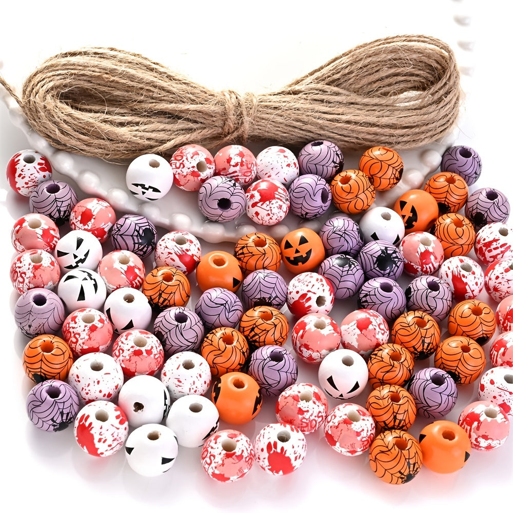 100pcs 16mm Halloween Wooden Spacer Beads Set
