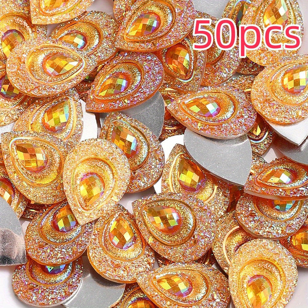 50pcs Peacock Feather Shape Rhinestone Flatback Beads
