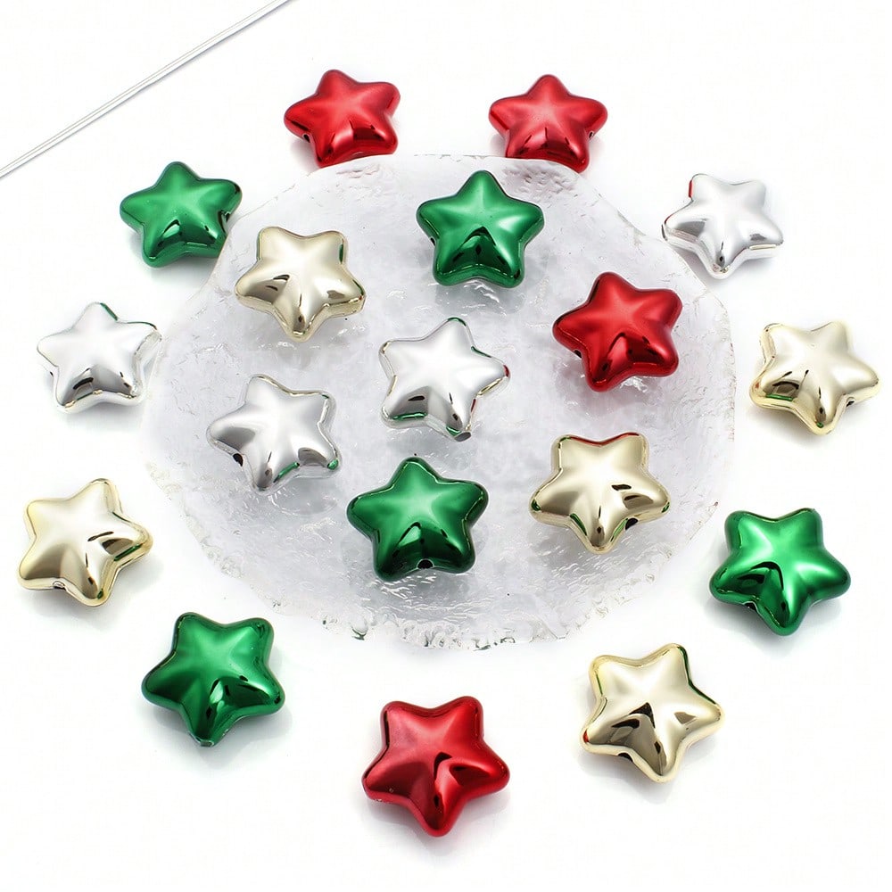 20mm Shiny Christmas Acrylic Star Charm Beads, 10pcs