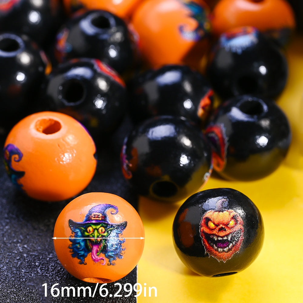 16mm Halloween Devil Design Wooden Beads
