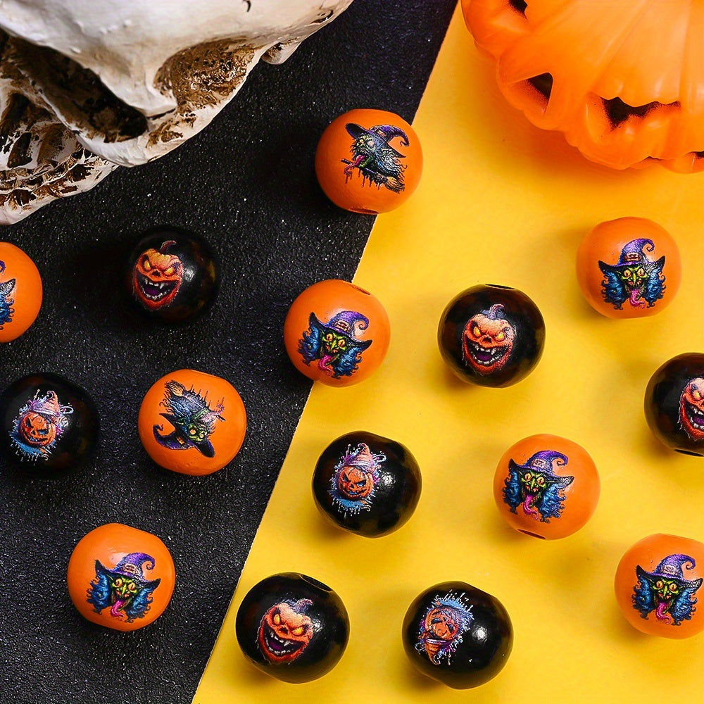 16mm Halloween Devil Design Wooden Beads