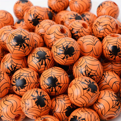 Halloween Spider Pattern Wooden Beads